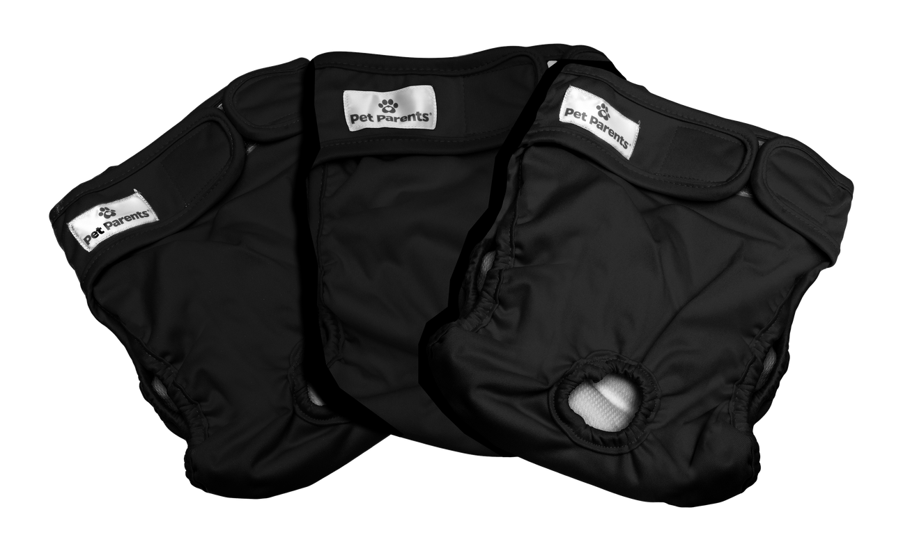 Pet Parents Washable Dog Diapers (3 Pack)  Black Pack, Size: Small