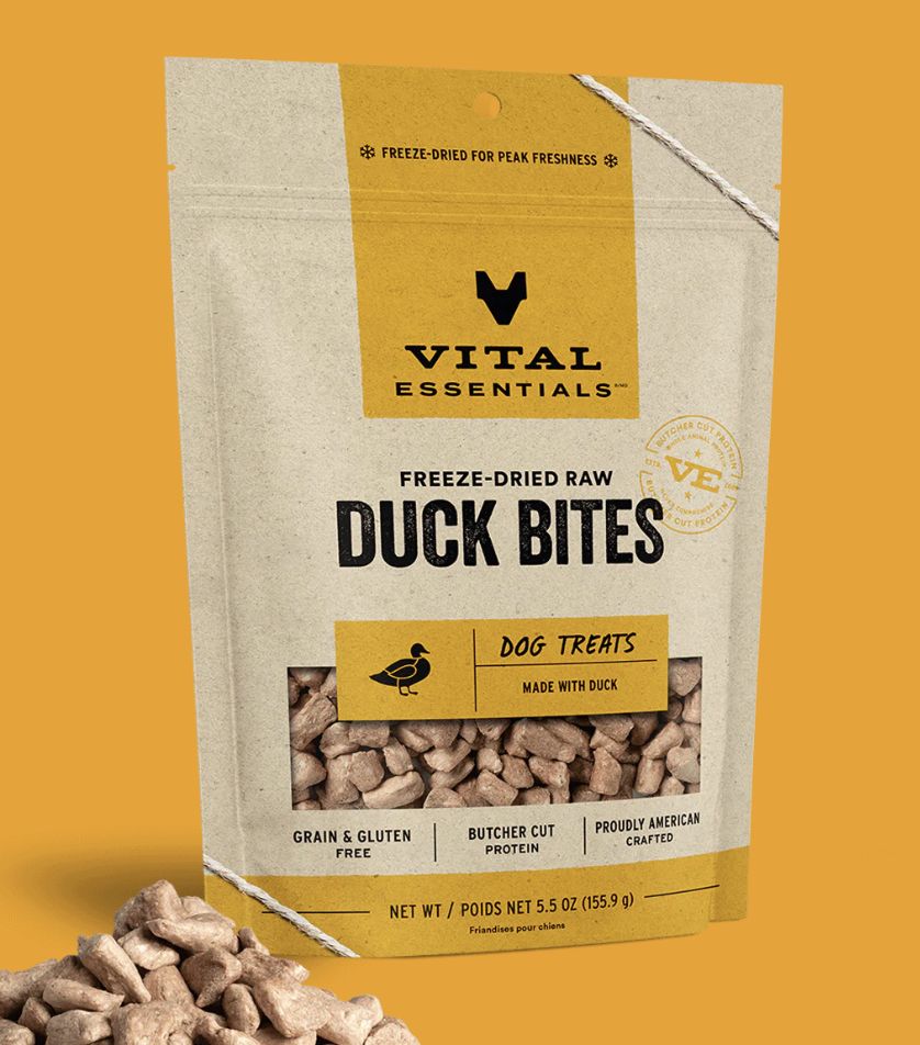 Vital Essentials Freeze-Dried Duck Bites Treats for Cats and Dogs 5.5oz