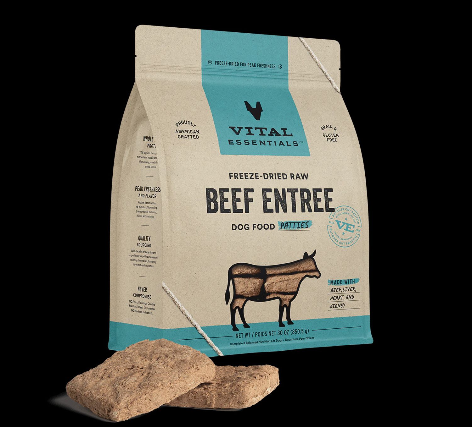 Vital Essentials Freeze-Dried Beef Entree Patties Dog Food 30oz