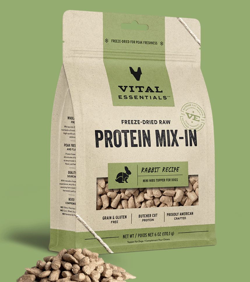 Vital Essentials Freeze-Dried Protein Mix-In Rabbit Recipe Mini Nibs Meal Topper for Cats and Dogs 6oz