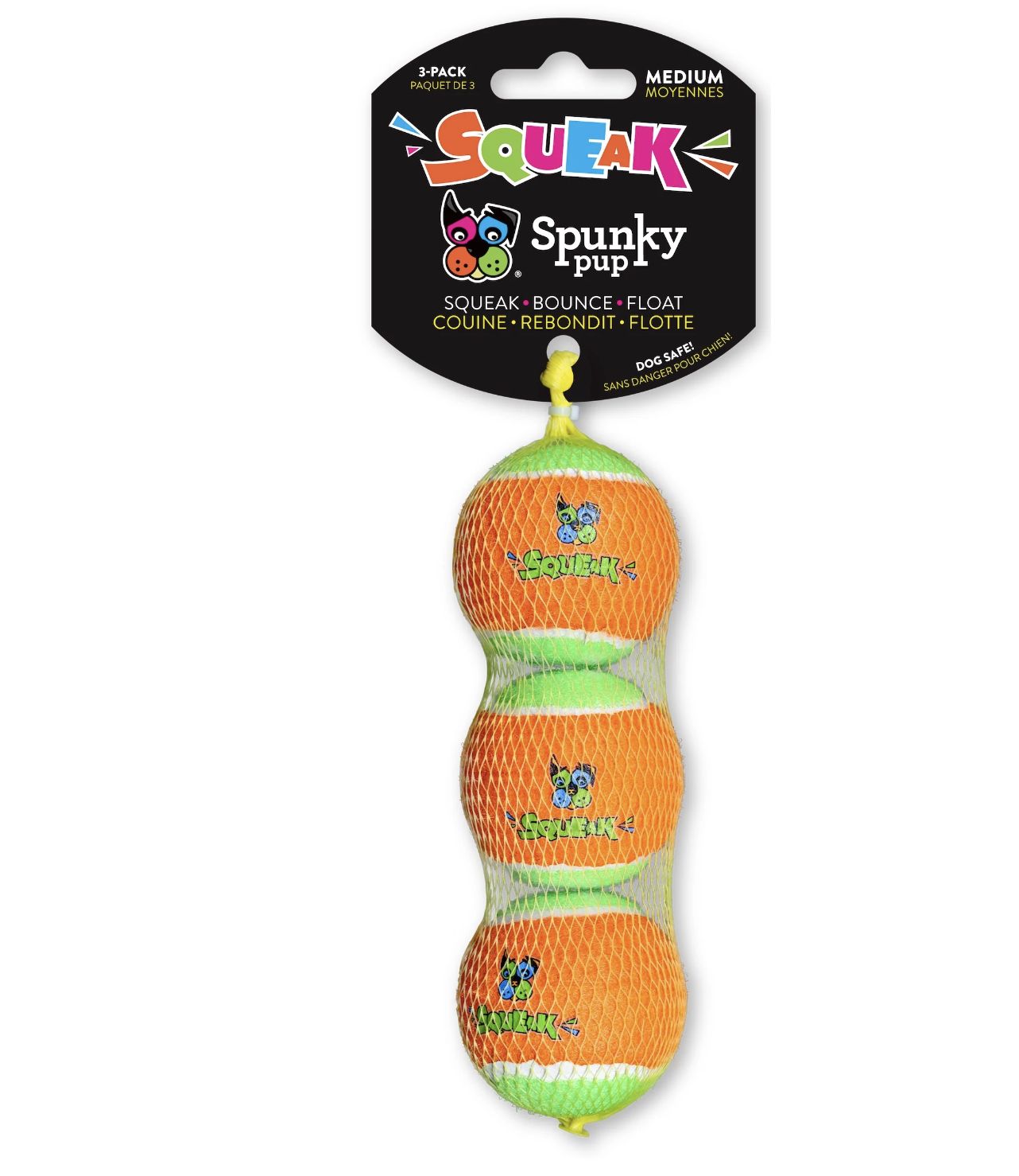 Spunky Pup Squeaky Tennis Ball Dog Toy - Medium 3pk