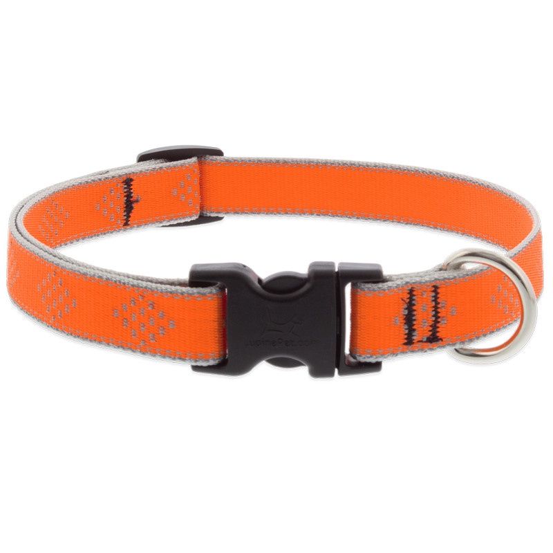 LupinePet Adjustable Reflective 1&quot; Dog Collar Orange Diamond 16-28&quot;