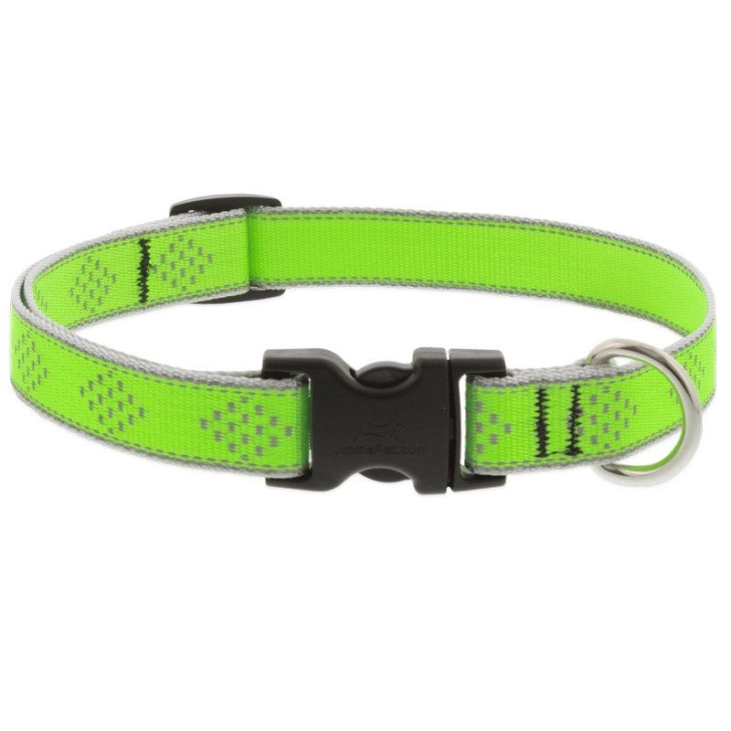 LupinePet Adjustable Reflective 1/2&quot; Dog Collar Green Diamond 10-16&quot;