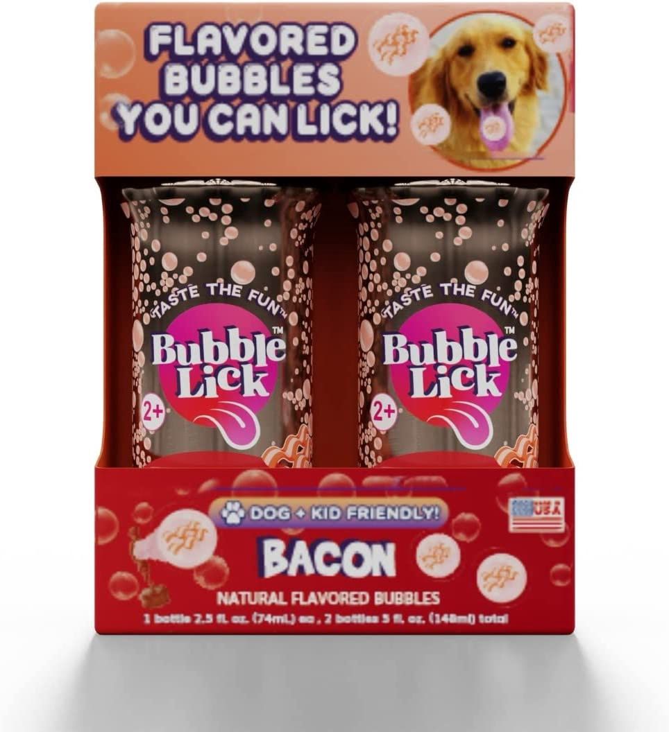 Bubble Lick Flavored Bubbles for Pets and Kids, Savory Bacon Flavor 2 pack