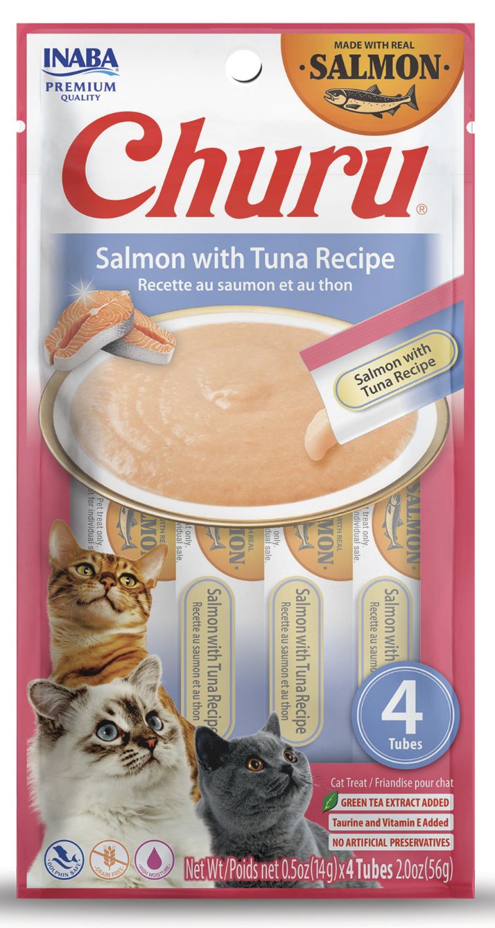 Inaba Salmon &amp; Tuna Recipe Puree Cat Treat Tubes 4 Pack