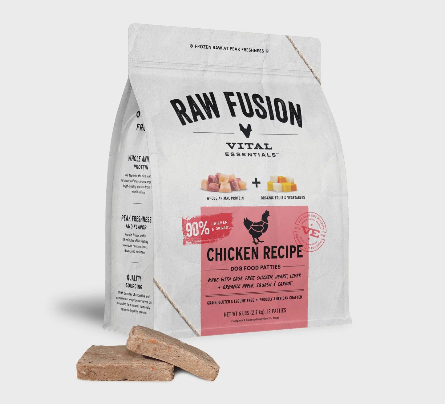 Vital Essentials Frozen Raw Fusion Chicken Recipe Patties Dog Food 6lb