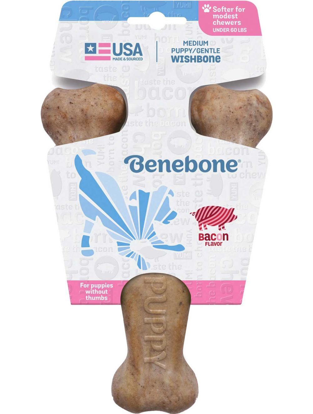 Benebone Bacon Flavored Medium Wishbone Chew Toy for Puppies
