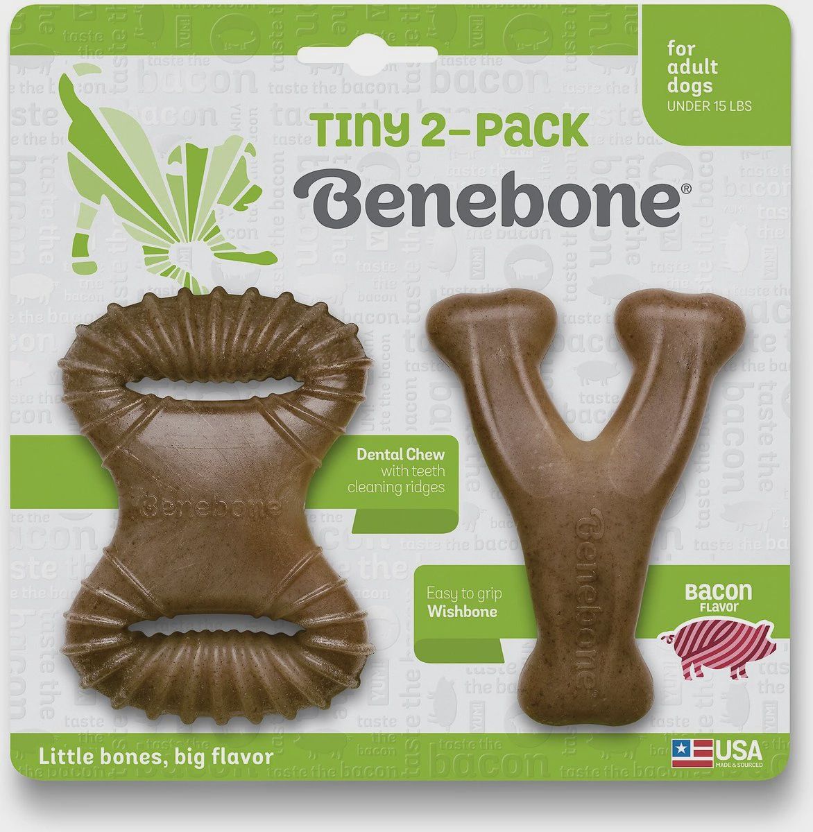 Benebone Bacon Flavored Wishbone and Dental Chew Toys 2 Pack Tiny