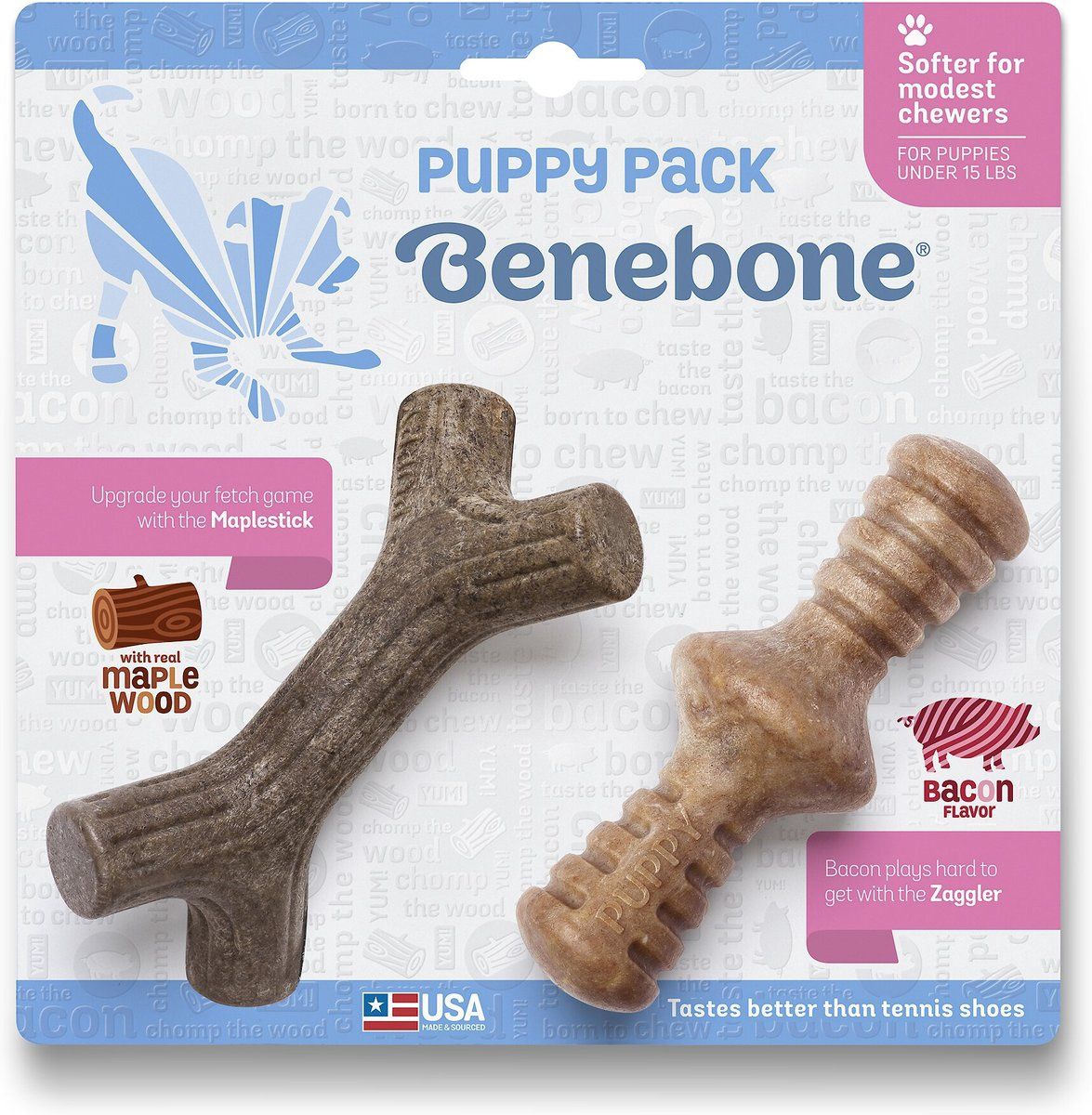 Benebone Maplestick and Bacon Flavored Zaggler 2 Pack for Puppies