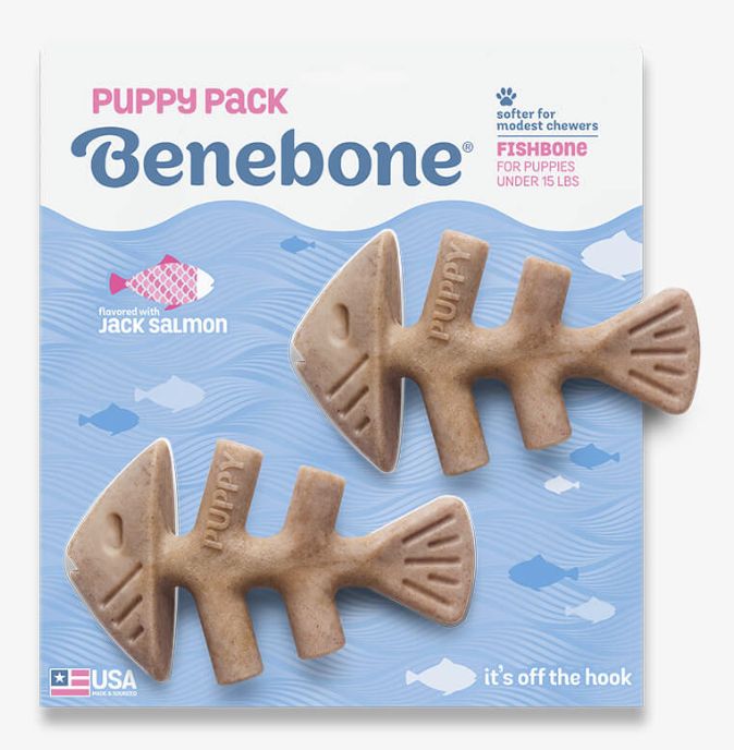 Benebone Salmon Flavored Fishbone Chew Toys 2 Pack for Puppies