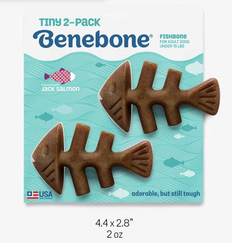 Benebone Salmon Flavored Fishbone Chew Toys 2 Pack Tiny