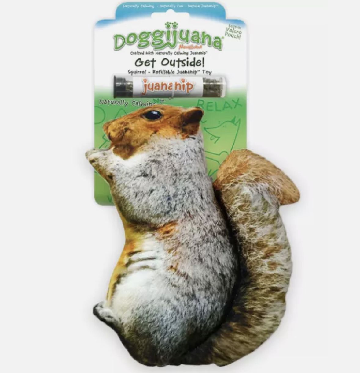 Doggijuana Get Outside Refillable Juananip  Squirrel Squeaky Dog Toy