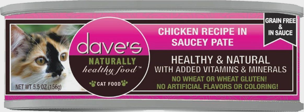 Dave&#39;s Canned Cat Food Chicken Recipe in Saucey Pate 5.5oz