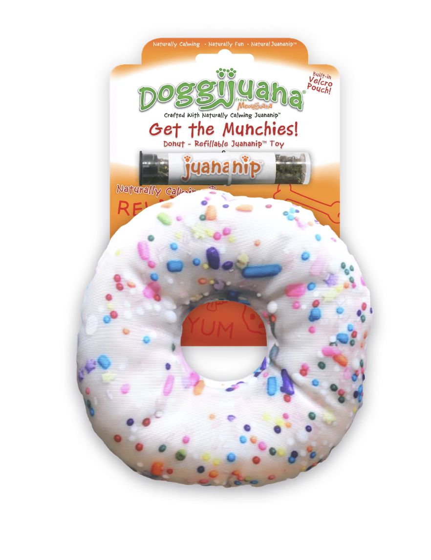 Doggijuana Get The Munchies Refillable Donut Dog Plush Toy