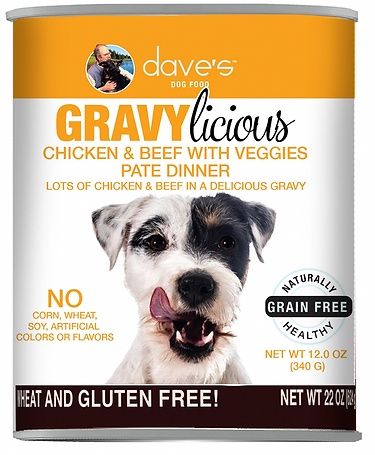 Dave&#39;s Canned Dog Food Gravylicious Chicken &amp; Beef with Veggies Pate Dinner 12oz