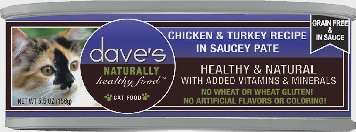 Dave&#39;s Canned Cat Food Chicken &amp; Turkey Recipe in Saucey Pate 5.5oz