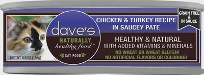 Dave&#39;s Canned Cat Food Chicken &amp; Turkey Recipe in Saucey Pate 5.5oz