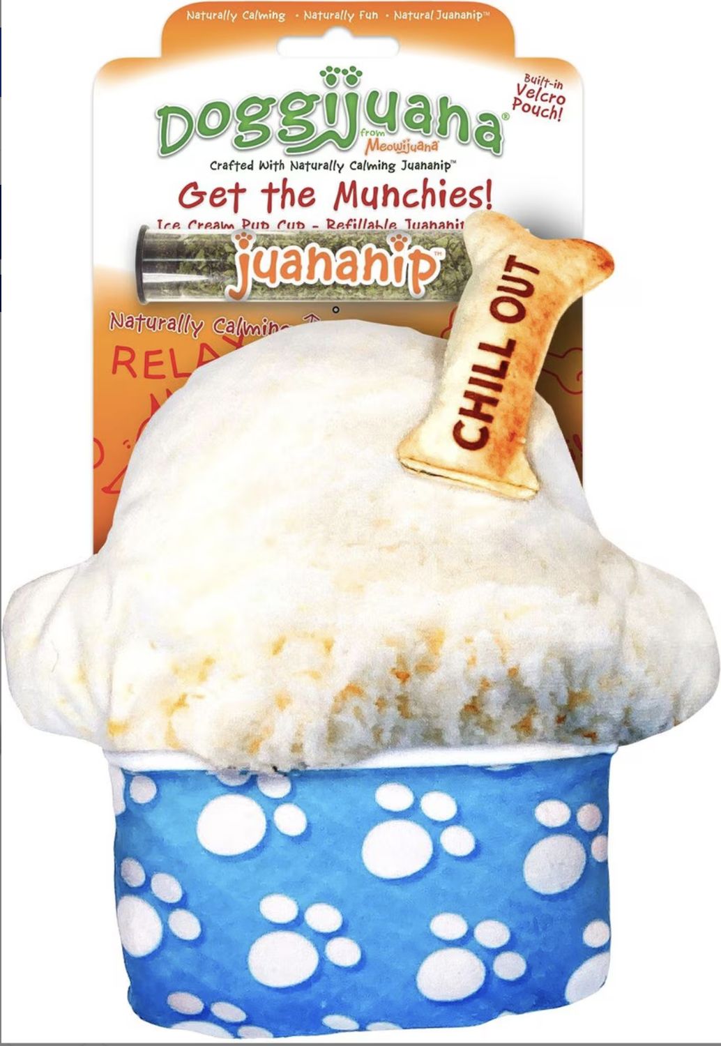 Doggijuana Get The Munchies Refillable Ice Cream Pup Cup Plush Dog Toy