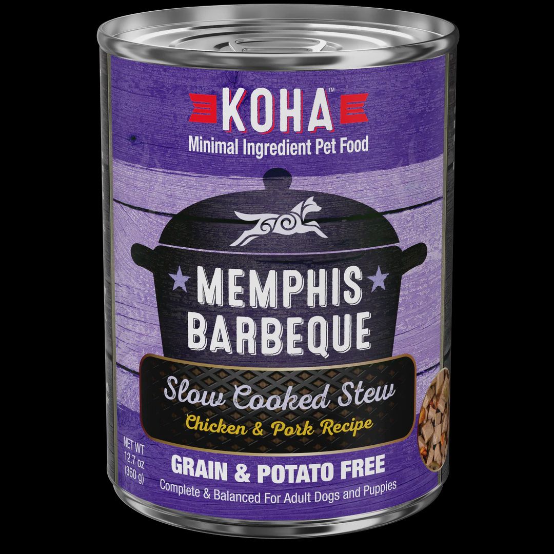 Koha Memphis Barbecue Slow Cooked Stew Chicken &amp; Pork Recipe Canned Dog Food 12.7oz