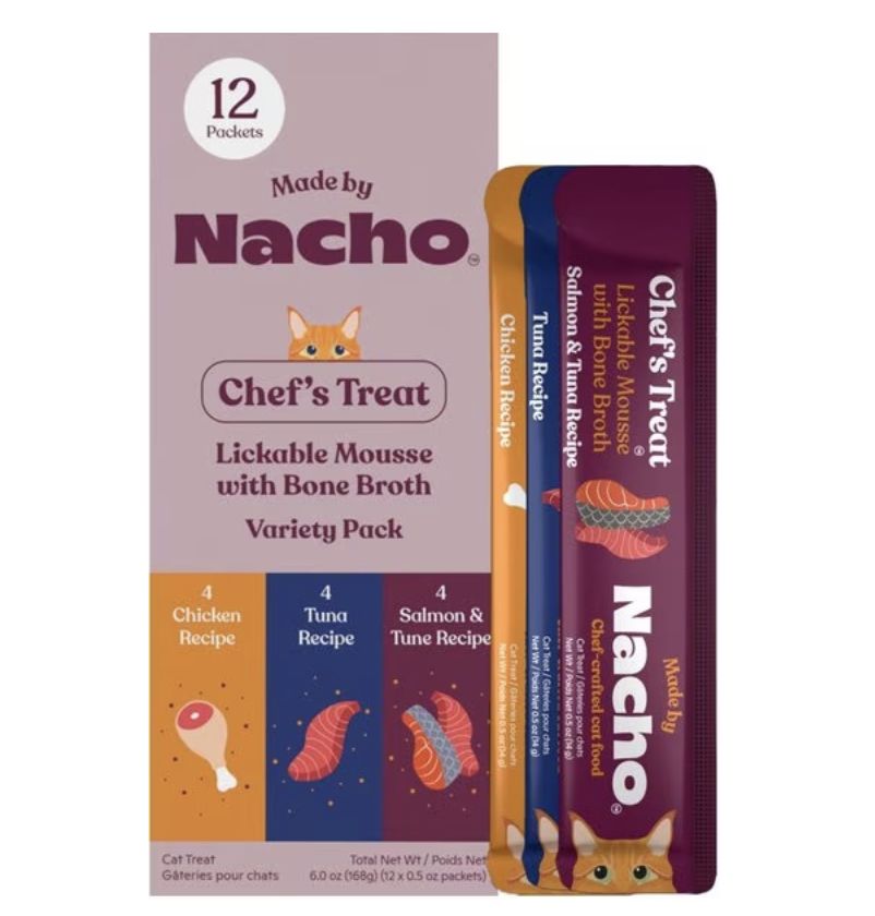 Nacho Mousse Variety Pack Grain-Free Lickable Cat Treats, 0.5-oz pouch- 12 Count