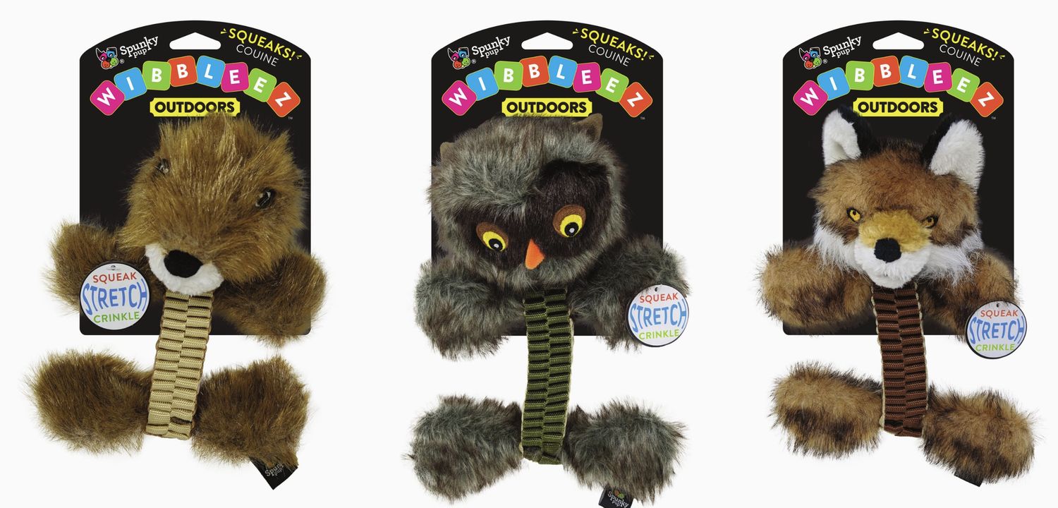 Spunky Pup Wibbleez Stretch &amp; Squeak-  Outdoor Beaver, Owl or Fox