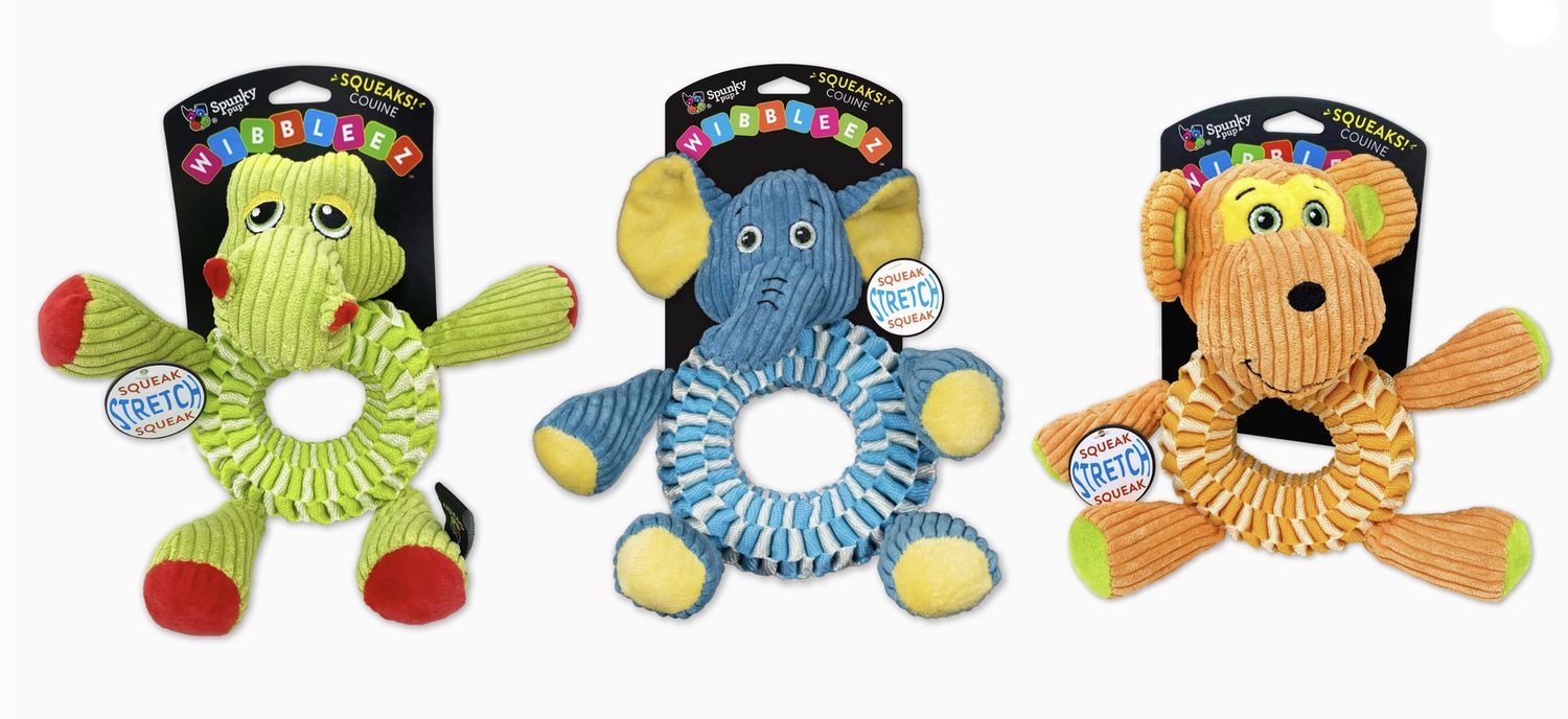 Spunky Pup Wibbleez Stretch &amp; Squeak Round- Monkey, Elephant or Alligator