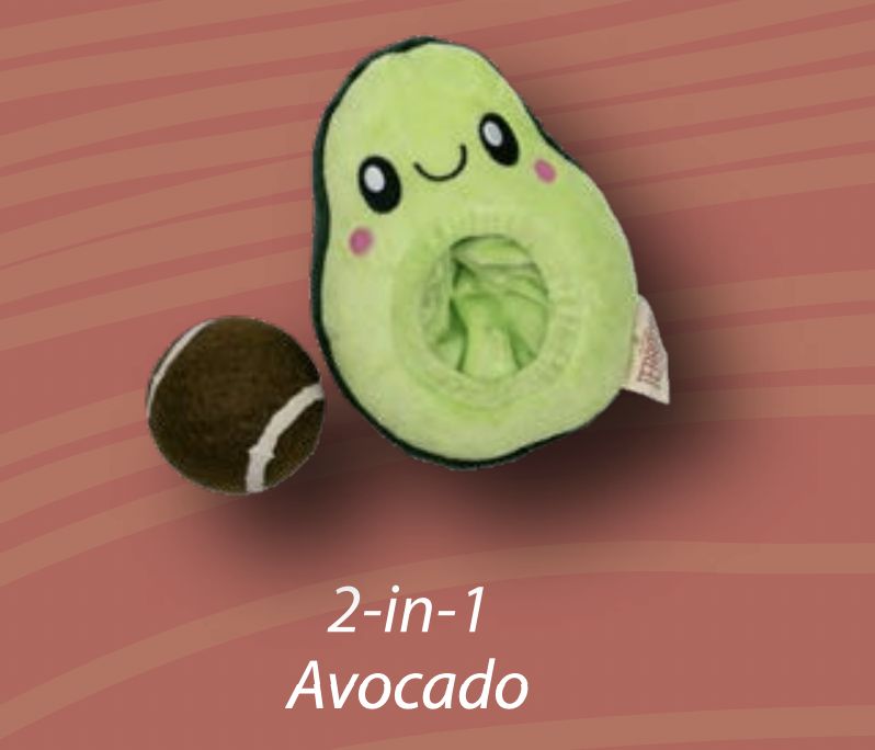 Territory Toys 2 in 1 Plush Avacado Dog Toy with Ball