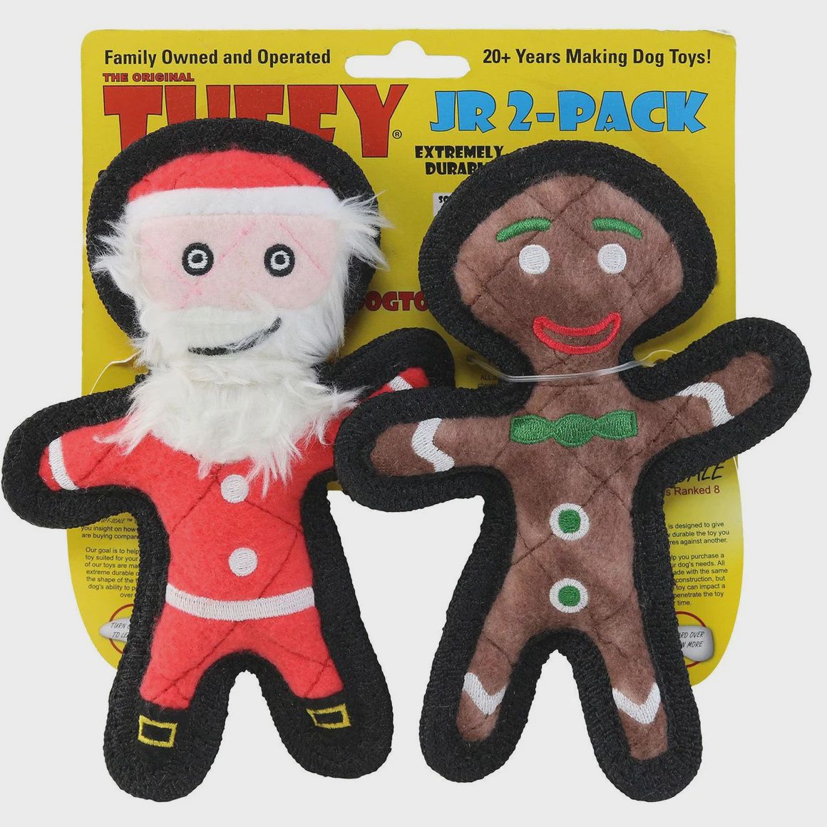 Tuffy Jr Gingerbread Man &amp; Santa 2 Pack Durable Dog Toys