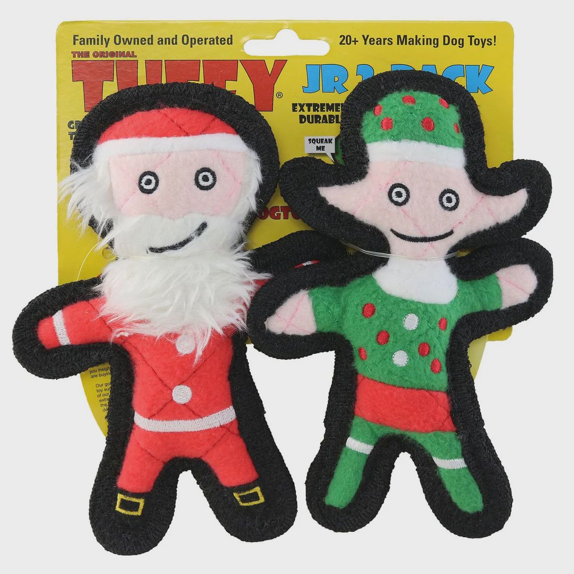 Tuffy Jr Elf &amp; Santa 2 Pack Durable Dog Toys