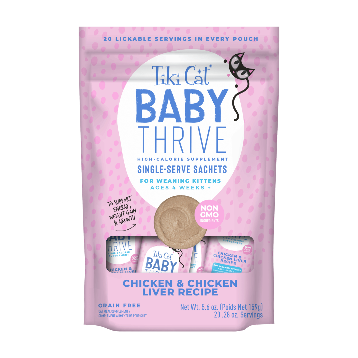 Tiki Cat High-Calorie Single Serve Sachets for Kittens Chicken &amp; Chicken Liver Recipe 20 Count  5.6oz