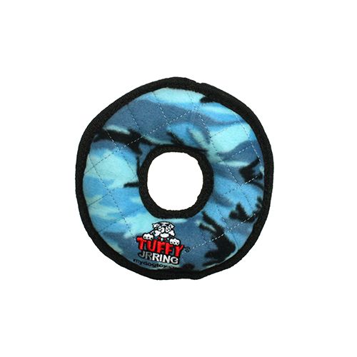 Tuffy Jr Ring Durable Squeaky Dog Toy - Camo Blue