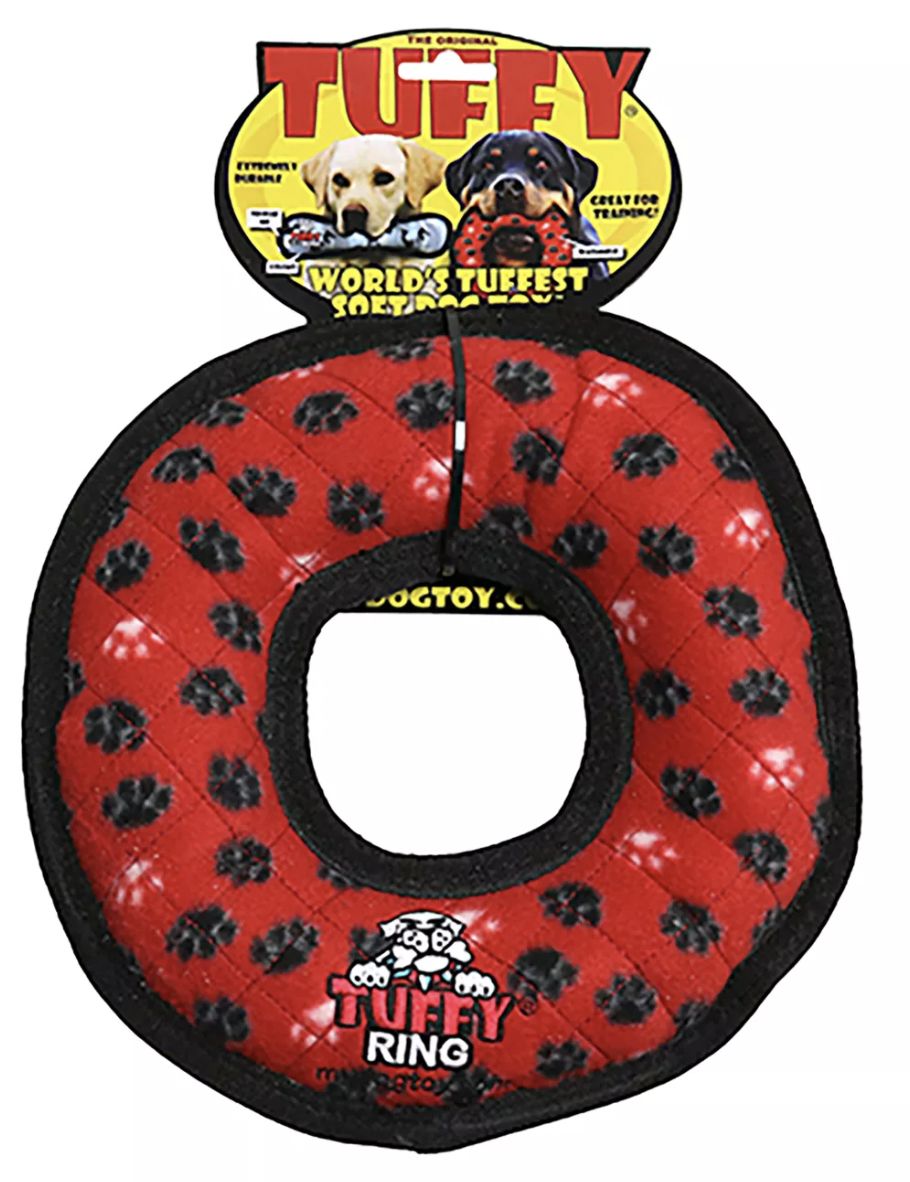 Tuffy Ultimate Ring Durable Dog Toy - Red Paws