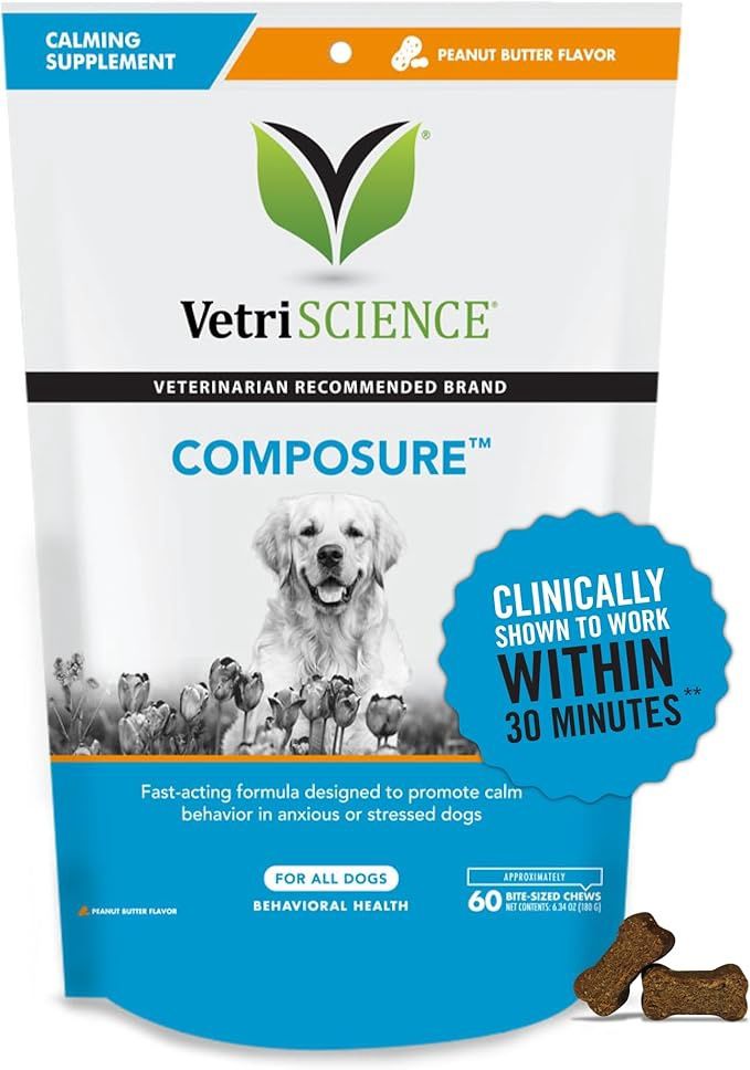 Vetriscience Composure Long Lasting Calming Supplements for Dogs Peanut Butter Flavor 45 Count
