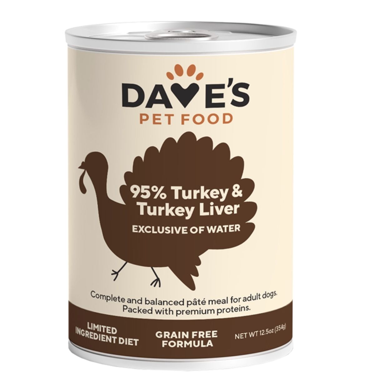 Dave&#39;s Canned Dog Food 95% Turkey &amp; Turkey Liver 12.5oz