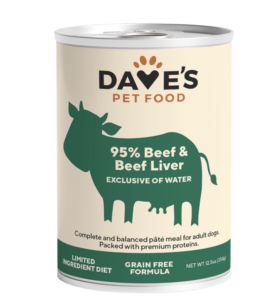 Dave&#39;s Canned Dog Food 95% Beef &amp; Beef Liver 12.5oz