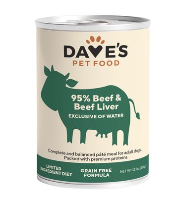 Dave&#39;s Canned Dog Food 95% Beef &amp; Beef Liver 12.5oz