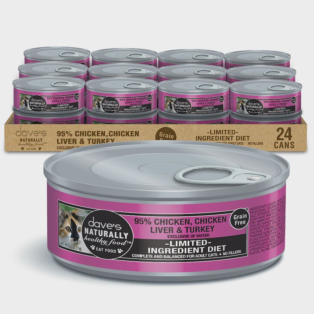 Dave&#39;s Canned Cat Food Naturally Healthy 95% Chicken, Chicken Liver,  &amp; Turkey Pate 5.5oz*