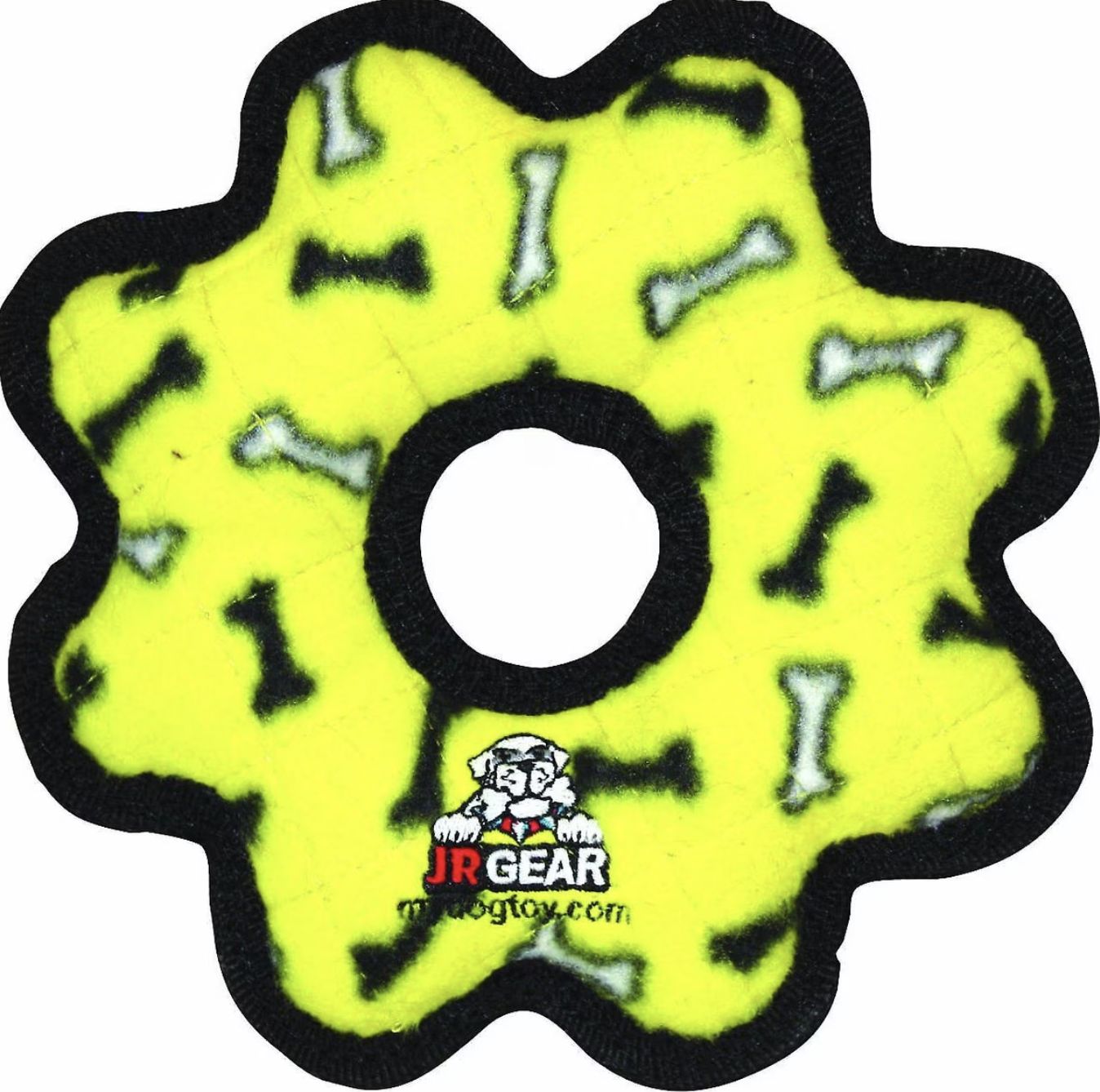 Tuffy Jr Gear Ring Durable Dog Toy - Yellow Bones