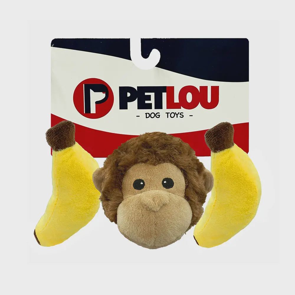 PETLOU 4&quot; EZ Squeaky Banana and Monkey Pumpkin Dog Toy