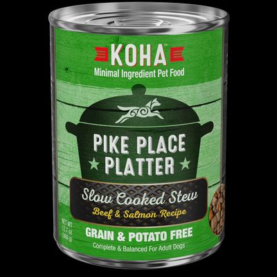 Koha Pike Place Platter Slow Cooked Stew Beef &amp; Salmon Recipe Canned Dog Food 12.7oz