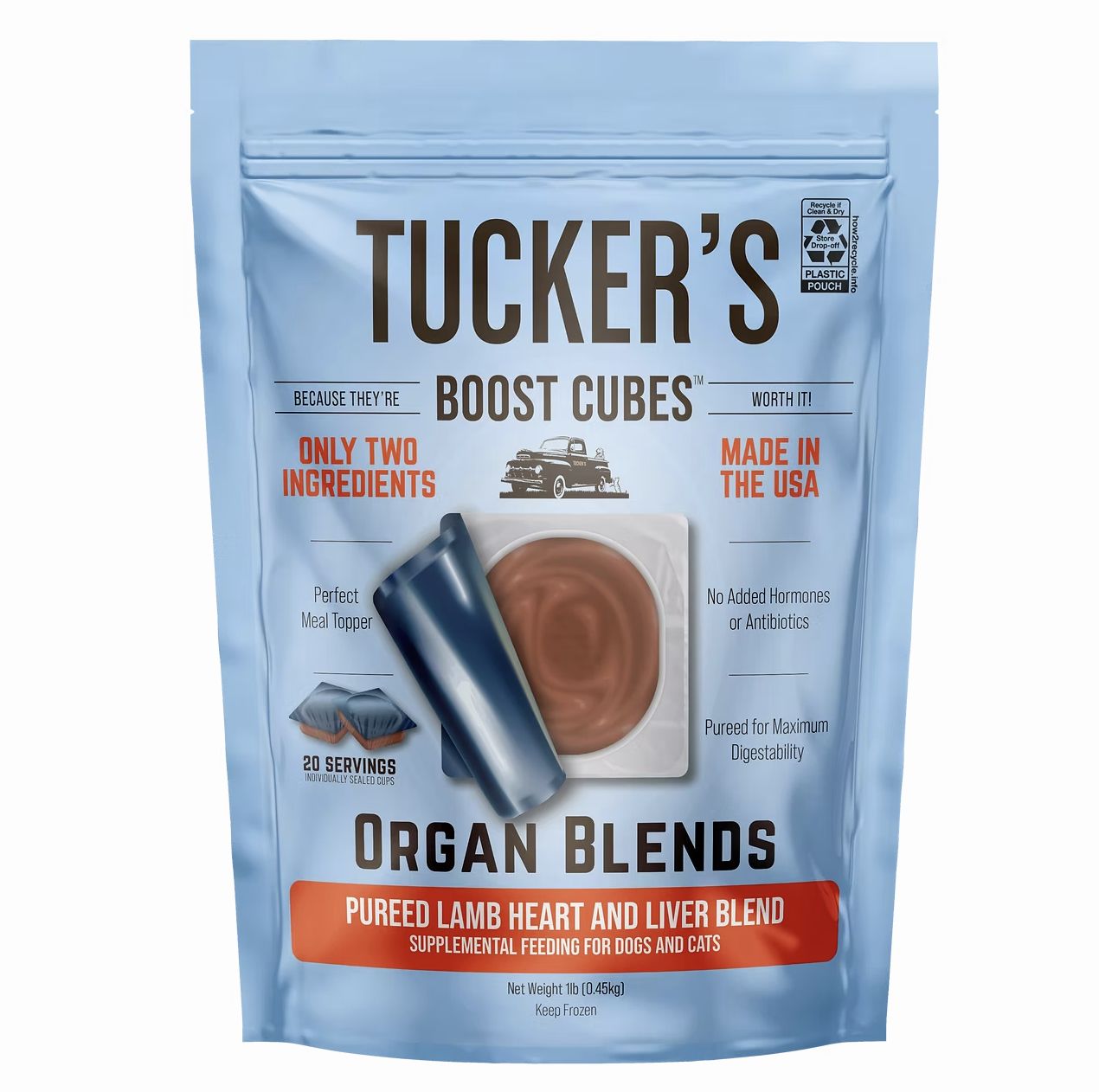 Tucker&#39;s Frozen Boost Cubes Organ Blends- Lamb Heart and Liver - 1 lb