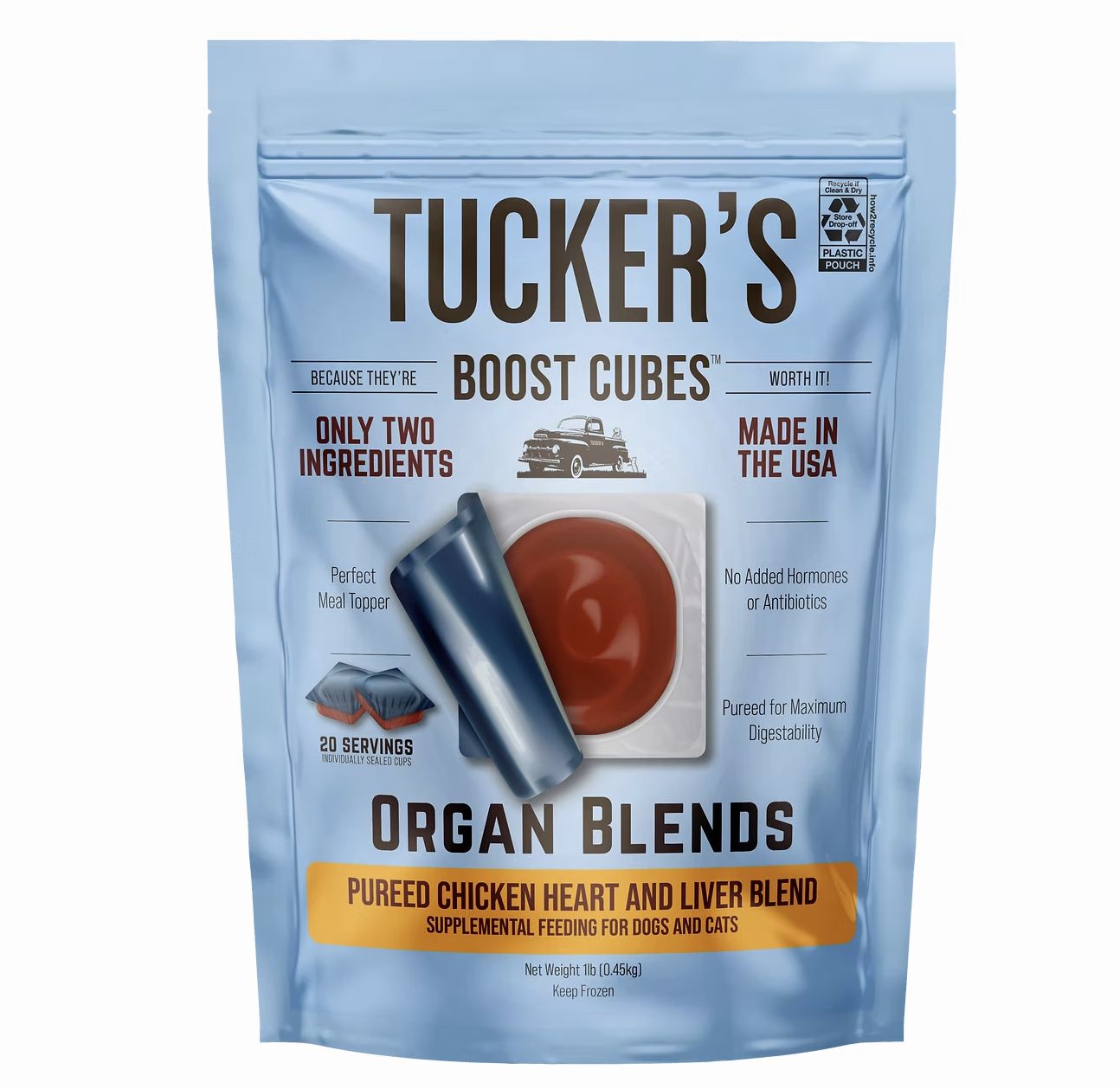 Tucker&#39;s Frozen Boost Cubes Organ Blends- Chicken Heart and Liver- 1 lb