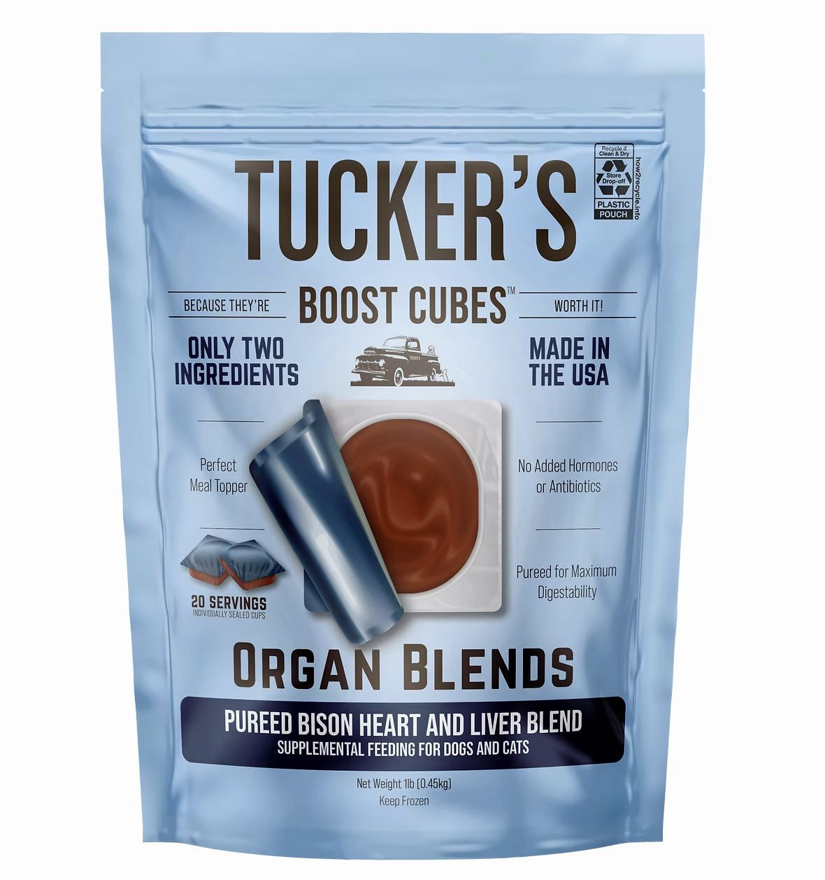 Tucker&#39;s Frozen Boost Cubes Organ Blends-  Bison Heart and Liver- 1 lb