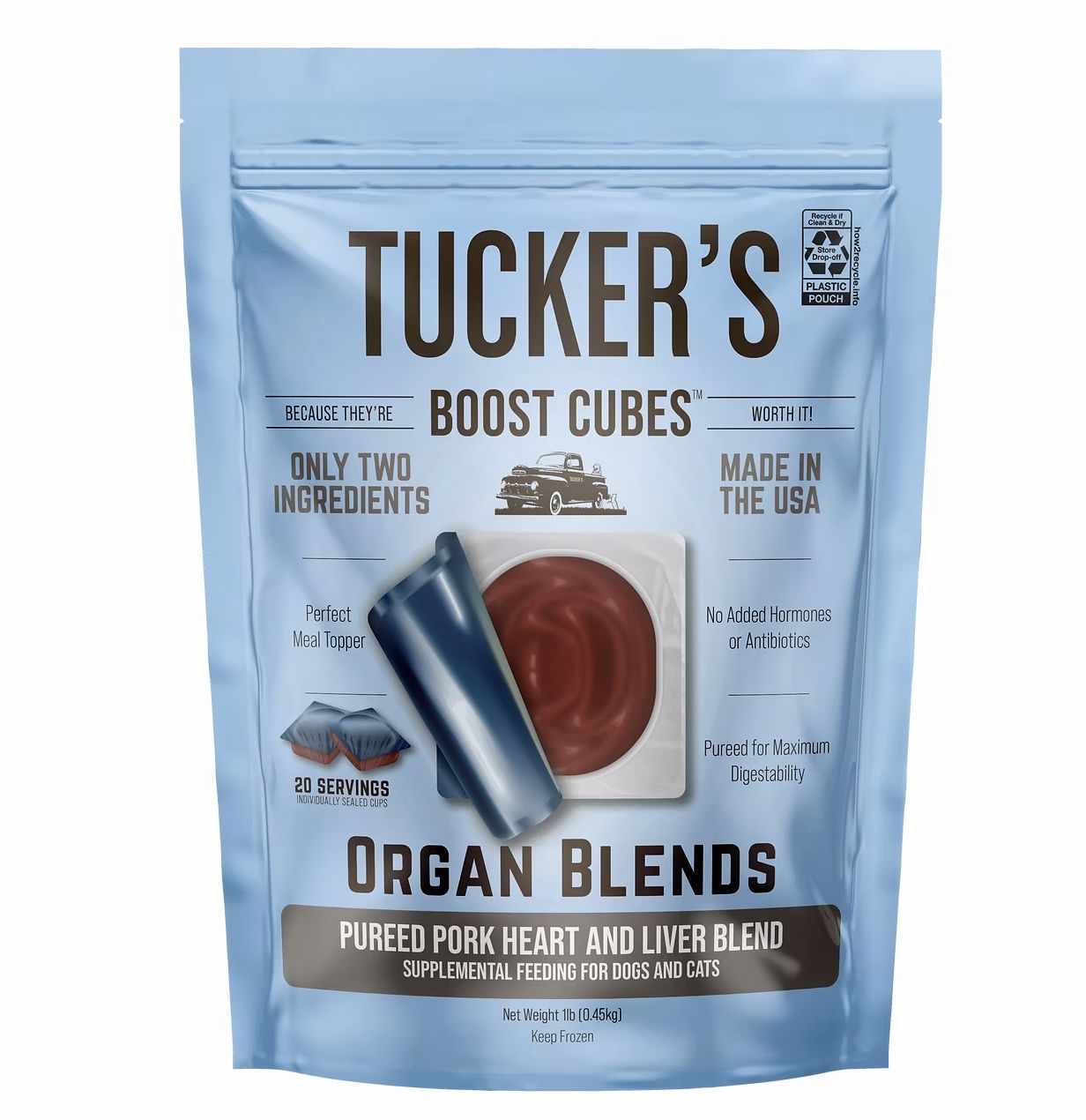 Tucker&#39;s Frozen Boost Cubes Organ Blends- Pork Heart and Liver - 1 lb