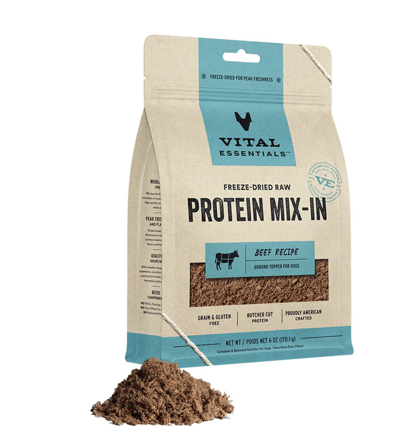 Vital Essentials Freeze-Dried Protein Mix-In Ground Beef Recipe Meal Topper for Cats and Dogs 6oz