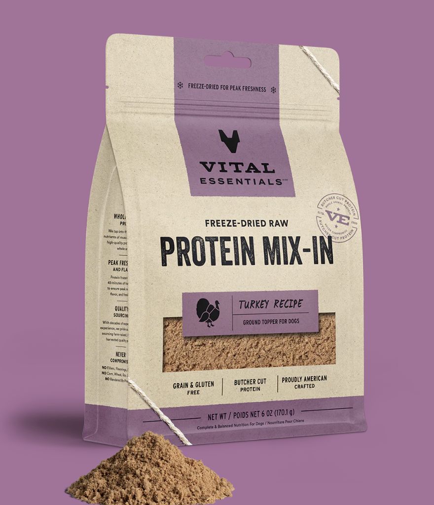 Vital Essentials Freeze Dried Protein Mix in Ground Turkey Meal Topper for Cats and Dogs 6 oz