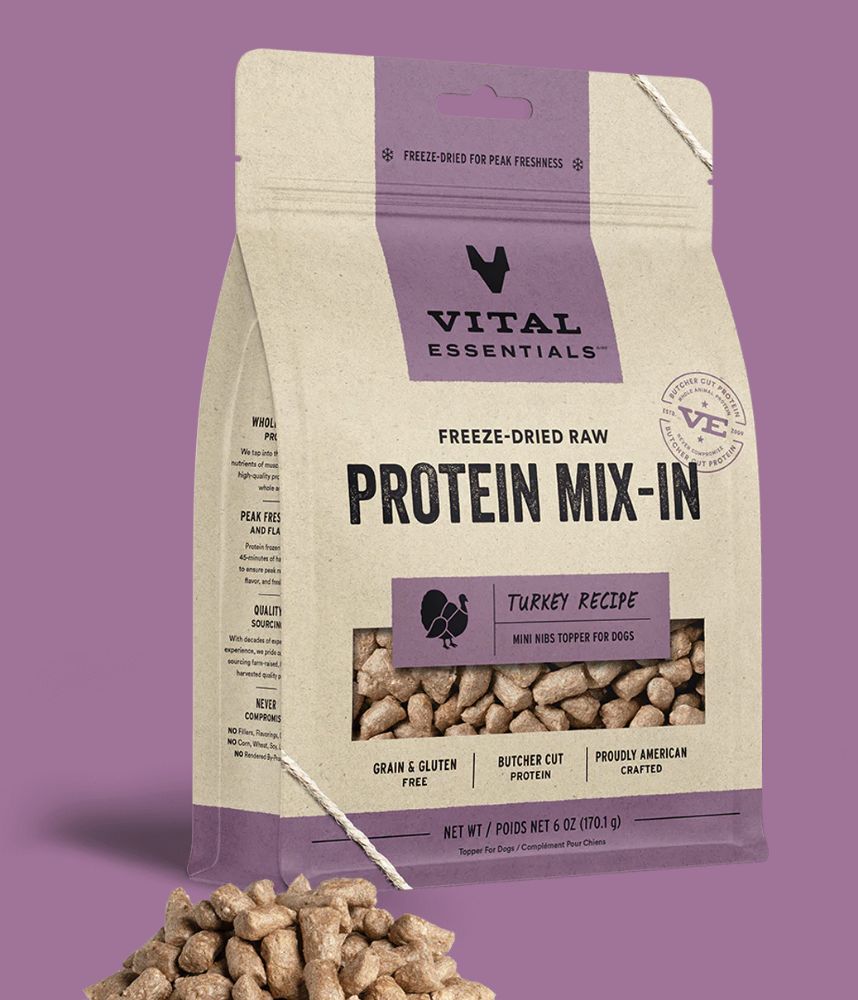 Vital Essentials Freeze-Dried Protein Mix-In Turkey Recipe Mini Nibs Meal Topper for Cats and Dogs 6oz