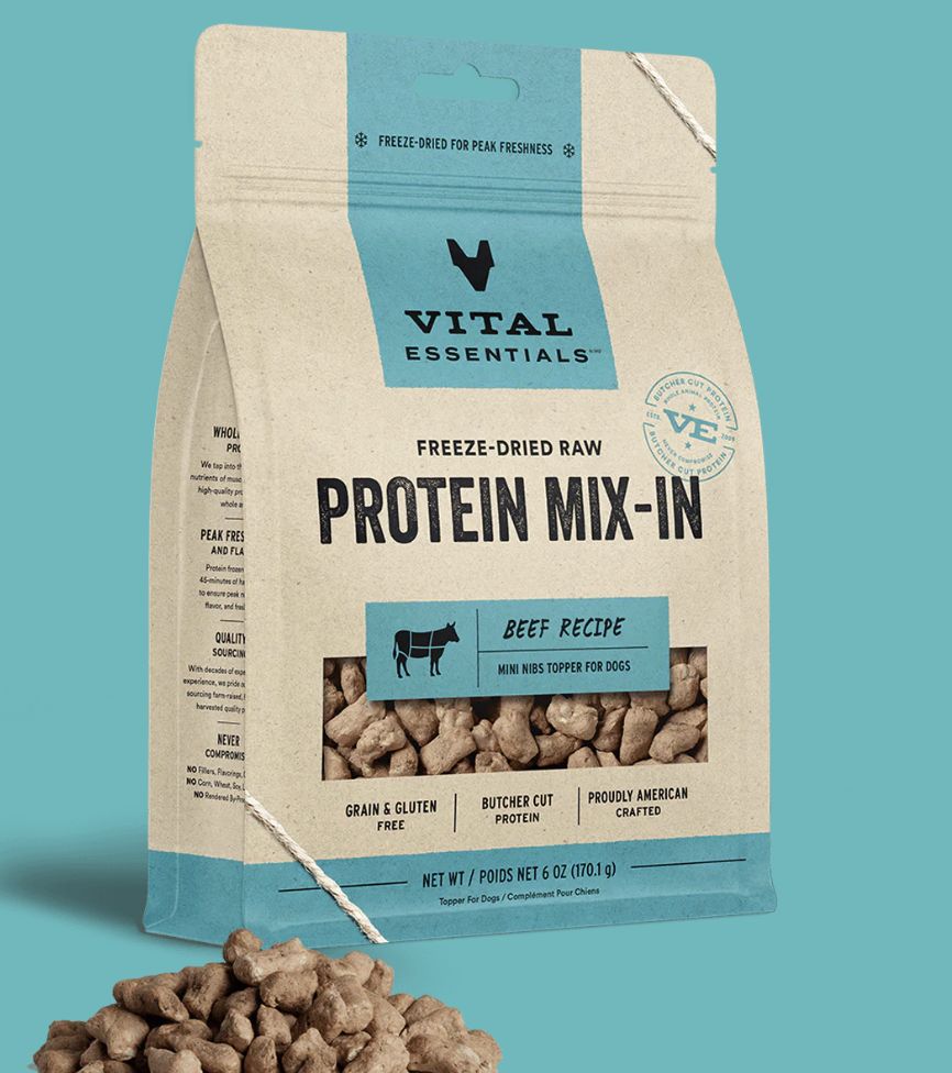 Vital Essentials Freeze-Dried Protein Mix-in Beef Recipe Mini Nibs Meal Topper for Cats and Dogs 6oz