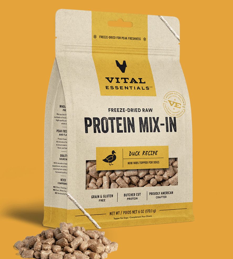 Vital Essentials Freeze-Dried Protein Mix-In Duck Recipe Mini Nibs Meal Topper for Cats and Dogs 6oz