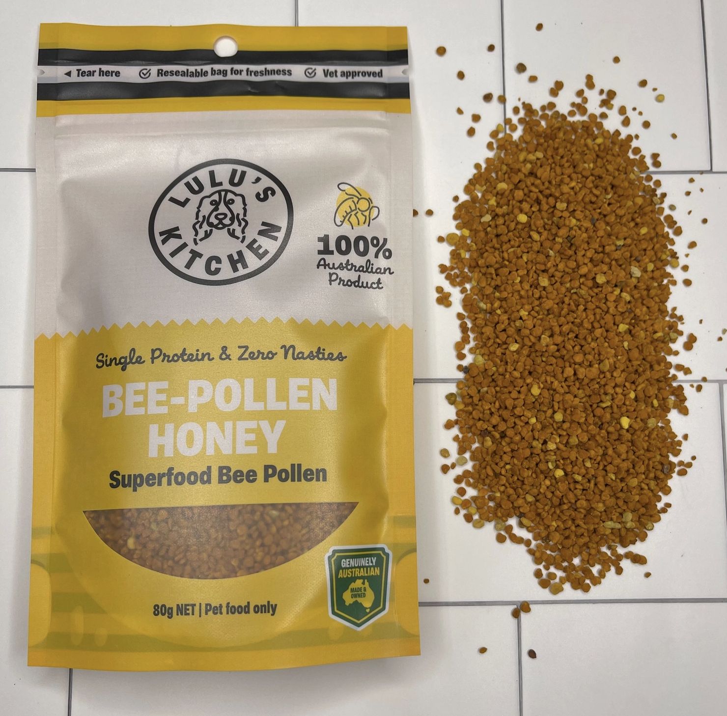 Lulu&#39;s Kitchen Bee- Pollen Honey 80g Bag